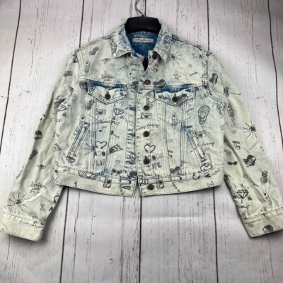 Mavi Small Printed Cropped Fit Stretchable Denim Jeans Jacket White Women New
