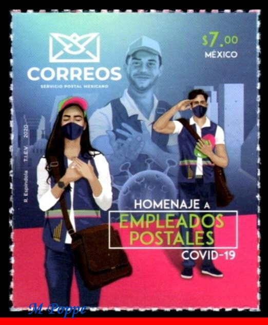 20-16 MEXICO 2020 TRIBUTE POSTAL EMPLOYEES, COVID-19 COMBAT, MNH