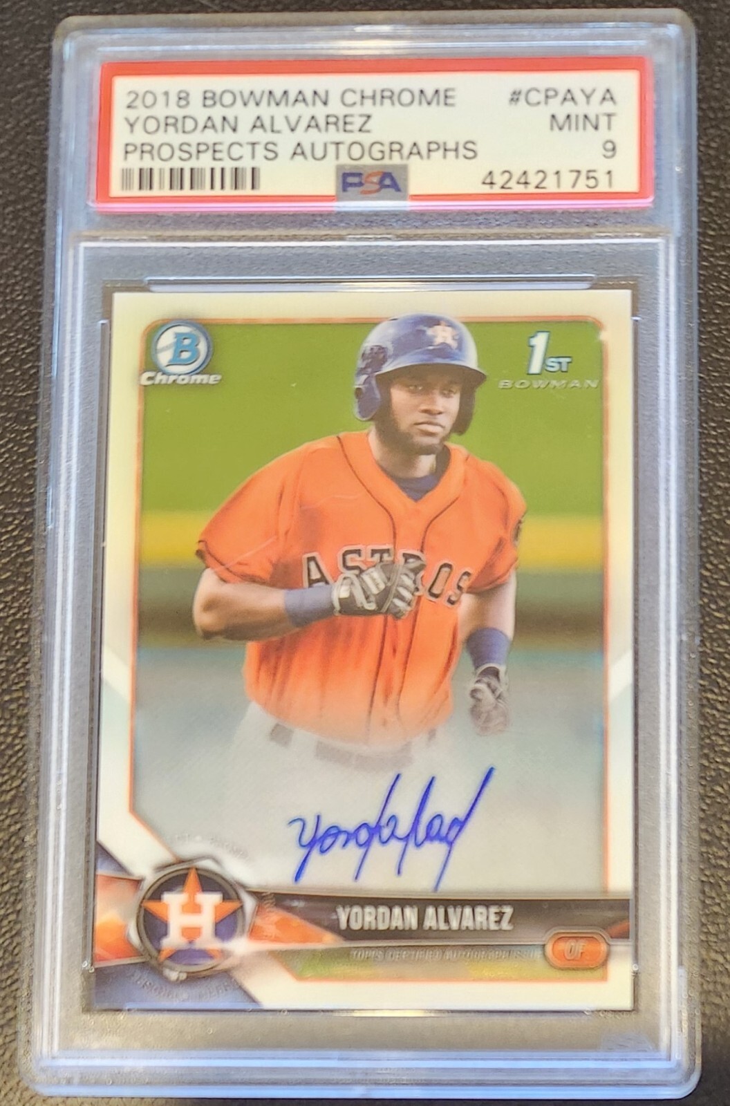 2018 Bowman Chrome Prospect Autograph #CPAYA Yordan Alvarez Auto PSA 9 Mint