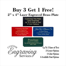 Custom Engraved Plate BRASS 2"x4" Name Plate Plaque Art Label Tag Gift Trophy