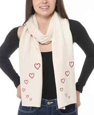 Jenni by Jennifer Moore Women's Embroidered Hearts Scarf, Ivory, One Size