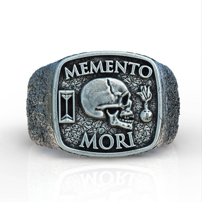 Memento mori signet ring sterling silver 925 original design