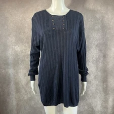 Nancy Heller For Saks Fifth Avenue Blouse Linen Navy Blue Long Sleeve Size Large
