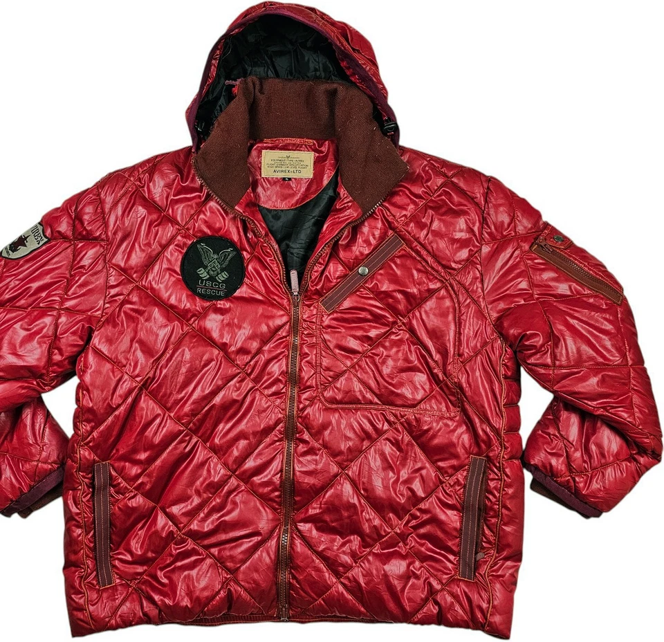 HOT Men's AVIREX USCG RESCUE QUILTED HOOD PATCHED POMEGRANATE Jacket 4L (Fit 3L) - Image 2 of 4