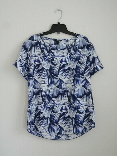New HUGO BOSS Blue Multicolor Print Silk Zalinda Short Sleeve Blouse Top 42/6 - Picture 7 of 8