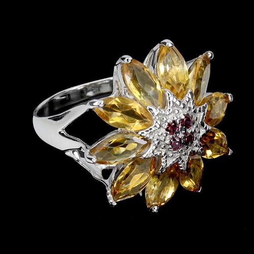 925 Anillo Plata de Ley Marquesita Citrino Rodolita Gema Granate Joyería Talla 8 - Imagen 3 de 14