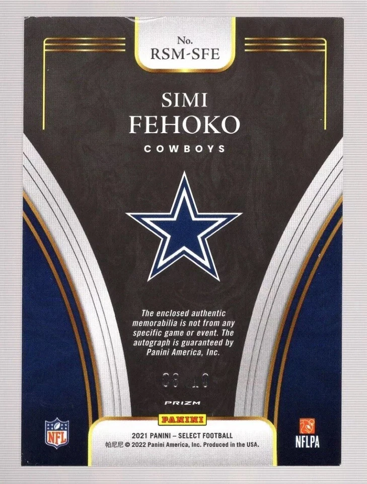 SIMI FEHOKO 2021 PANINI SELECT GOLD PRIZM RPA RC AUTO/PATCH #08/10 **CHARGERS** - Image 2 of 2