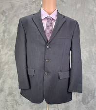 Chaps Ralph Lauren Mens Blazer Black 40R Sport Coat Suit Jacket Pin Stripe 3 Btn