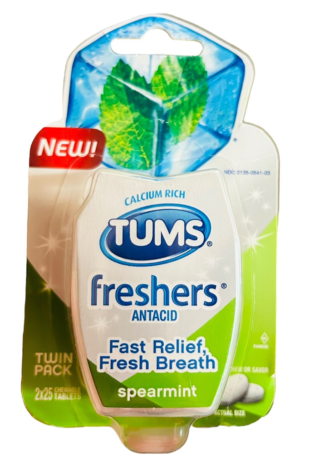 Tums Freshers Antacid Spearmint 2 Pack Of 25 Chewable Expired 05/2015 Prop New