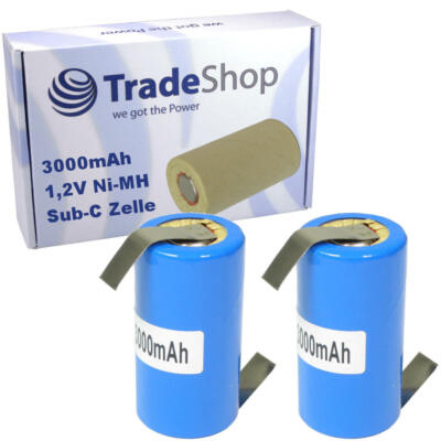 2x Sub-C SC Zelle Akku im Schrumpfschlauch 3000mAh 1,2V mit Z-Lötfahnen Ersatz