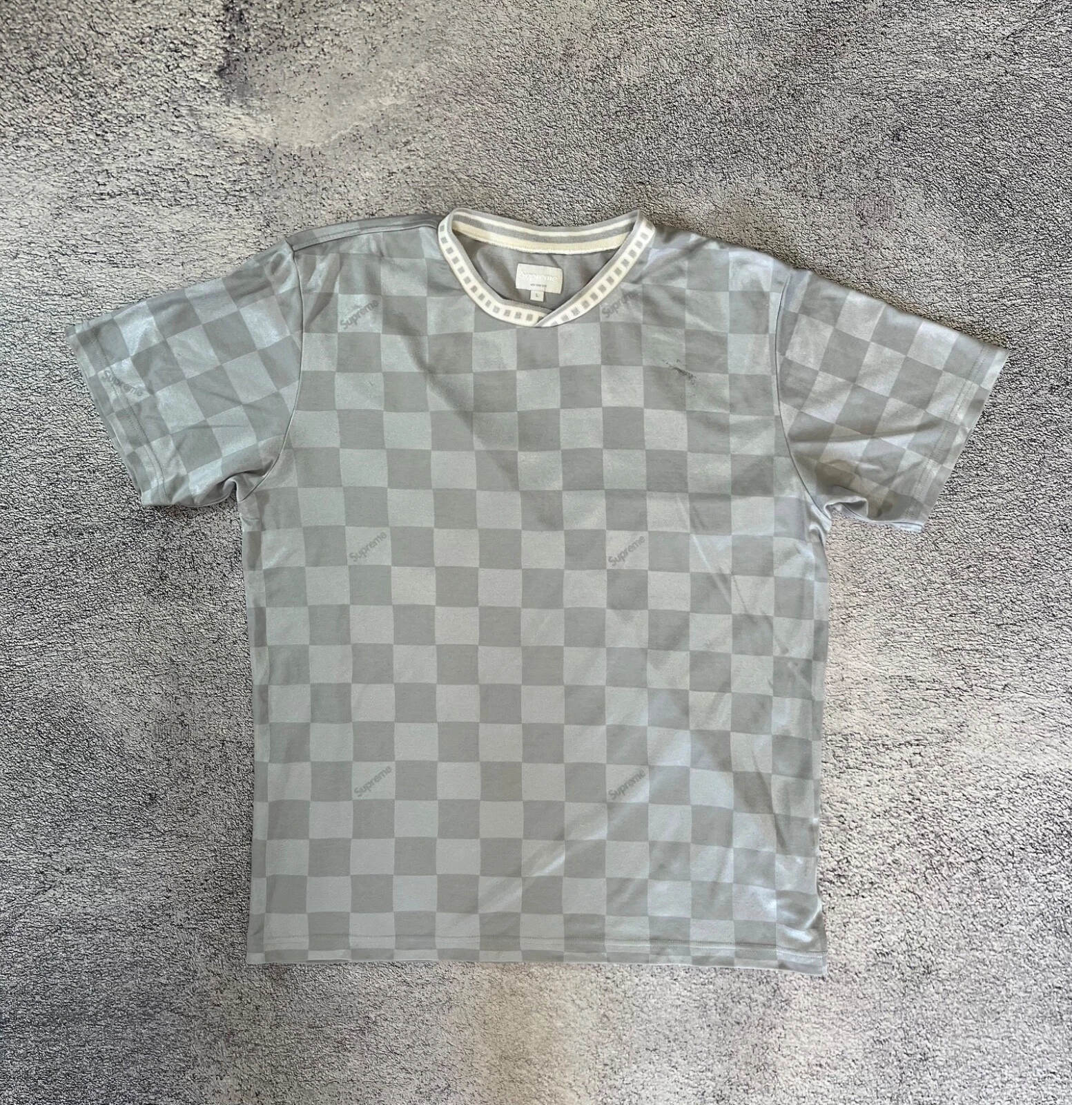 T shirt homme Supreme logo monogramme gris coton polyester New York City taille L