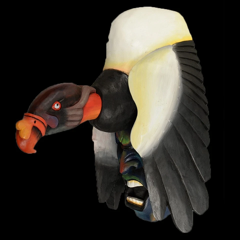 Máscara guerreiro pássaro abutre rei madeira feita à mão tribal Costa Rica falcão águia - Imagem 4 de 4