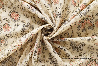 5 Yard Hand Block Floral Printed Cotton Fabric Running Dressmaking Craft Voile