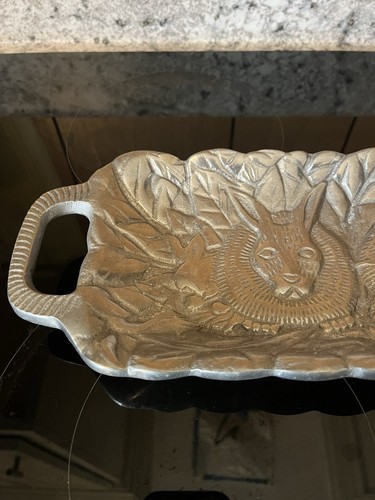 Vintage Arthur Court Bunny Rabbit Pewter Serving Tray Dish Platter 20” - Picture 2 of 6