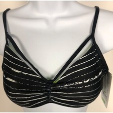 Next Women Bikini Top Size 34 B or C Black White Stripe Green Lining New w Tags