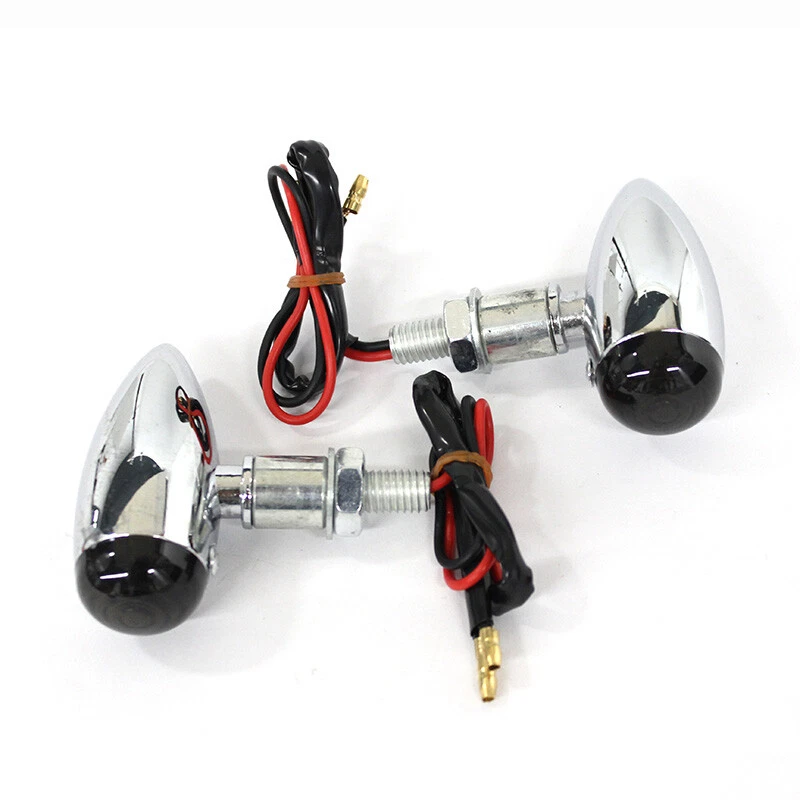 Mini Bullet Motorcycle Chrome Turn Signal Lights Amber Indicator For Harley AMAS - Image 3 of 4