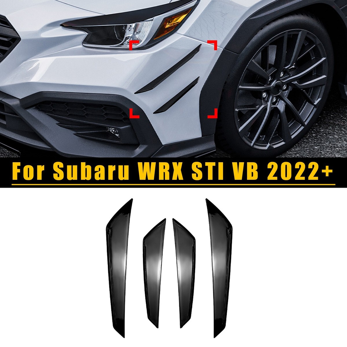 4X For Subaru WRX VB 2022-2024 Gloss Black ABS Front Bumper