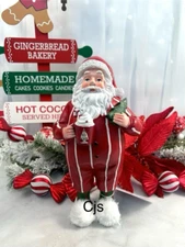 Jingles & Joy Santa In Pajamas Holding Hot Cocoa Fluffy Slippers Christmas New