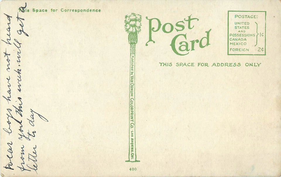 LA COUNTY COURT HOUSE &HALL OF RECORDS LOS ANGELES CA. Publisher Van Ornum CARD - Image 2 of 2