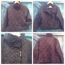 Womens Black Biker Jacket Size 14 Quilted Satin Minuet Vintage Unique vgc