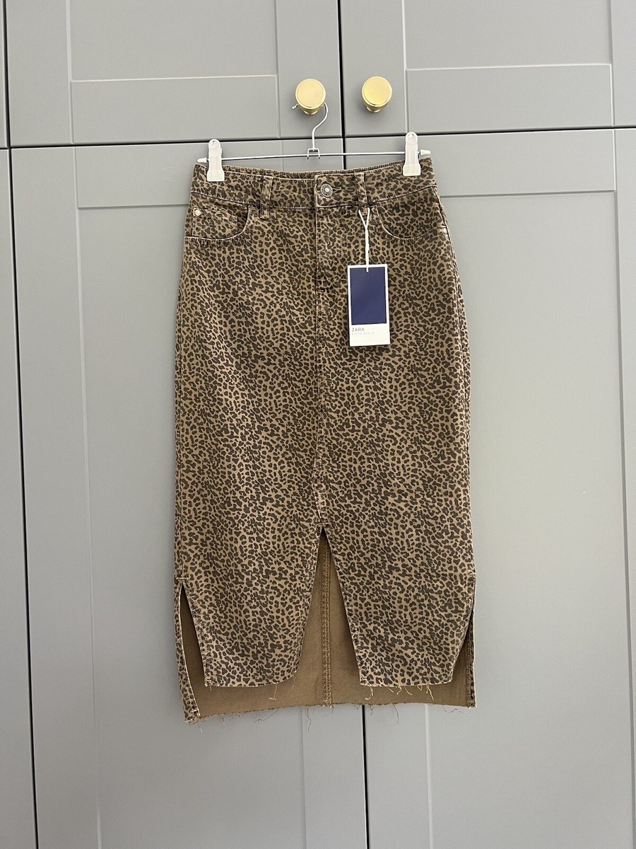 Pencil Skirt Zara Snake Print Denim Skirt ZARA Brown Leopard