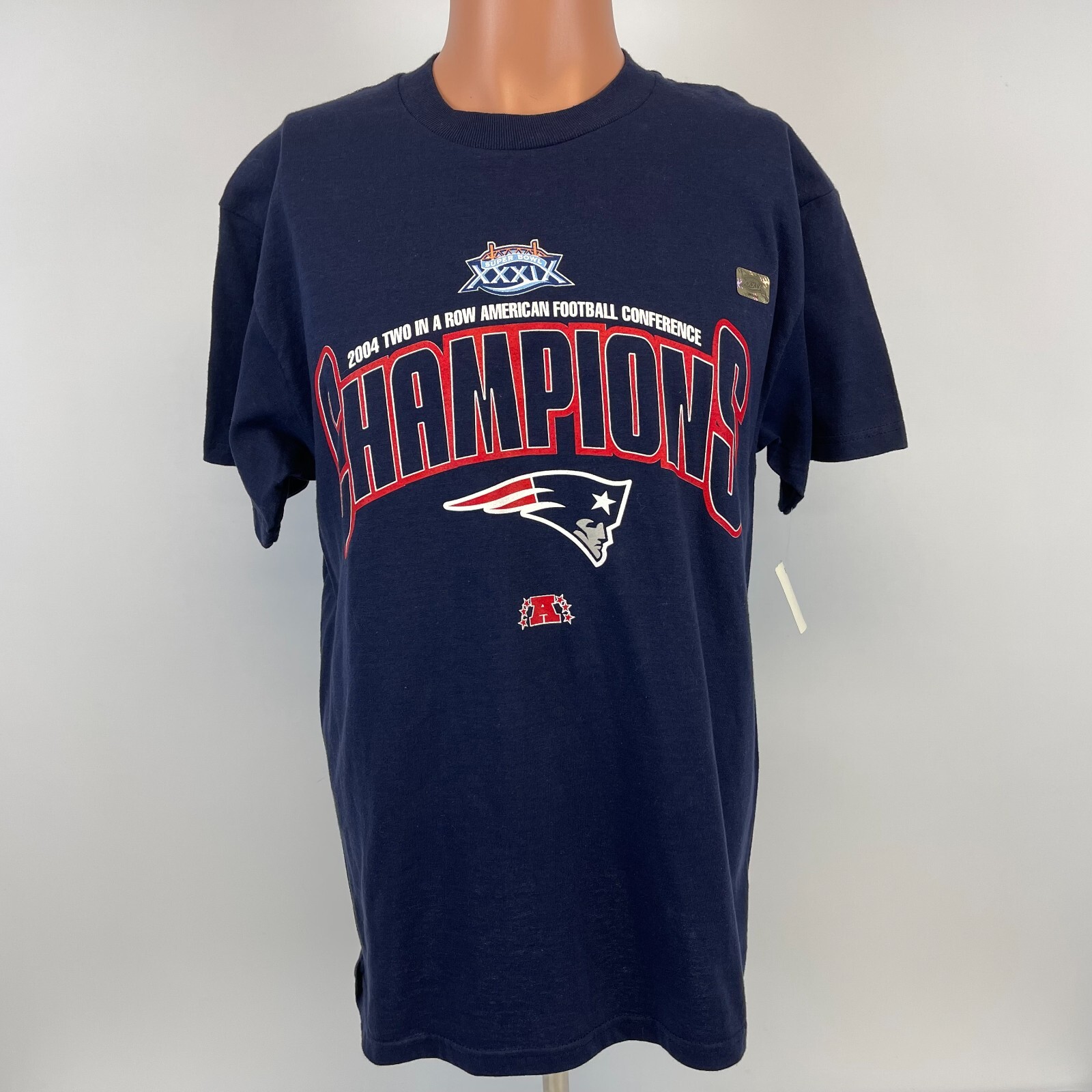 FILA Maglietta New England Patriots Two In A Row AFC Champs vintage 2004 nuova Deadstock M