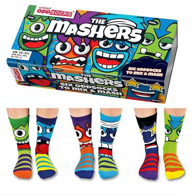 United Oddsocks 12 - 5,5 UK 6er Set Mashers Fun Charakter Gesichter Odd Socks Jungen