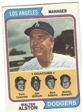 Walt Alston Signed 1974 Topps Card #144 Los Angeles Dodgers COA JSA 