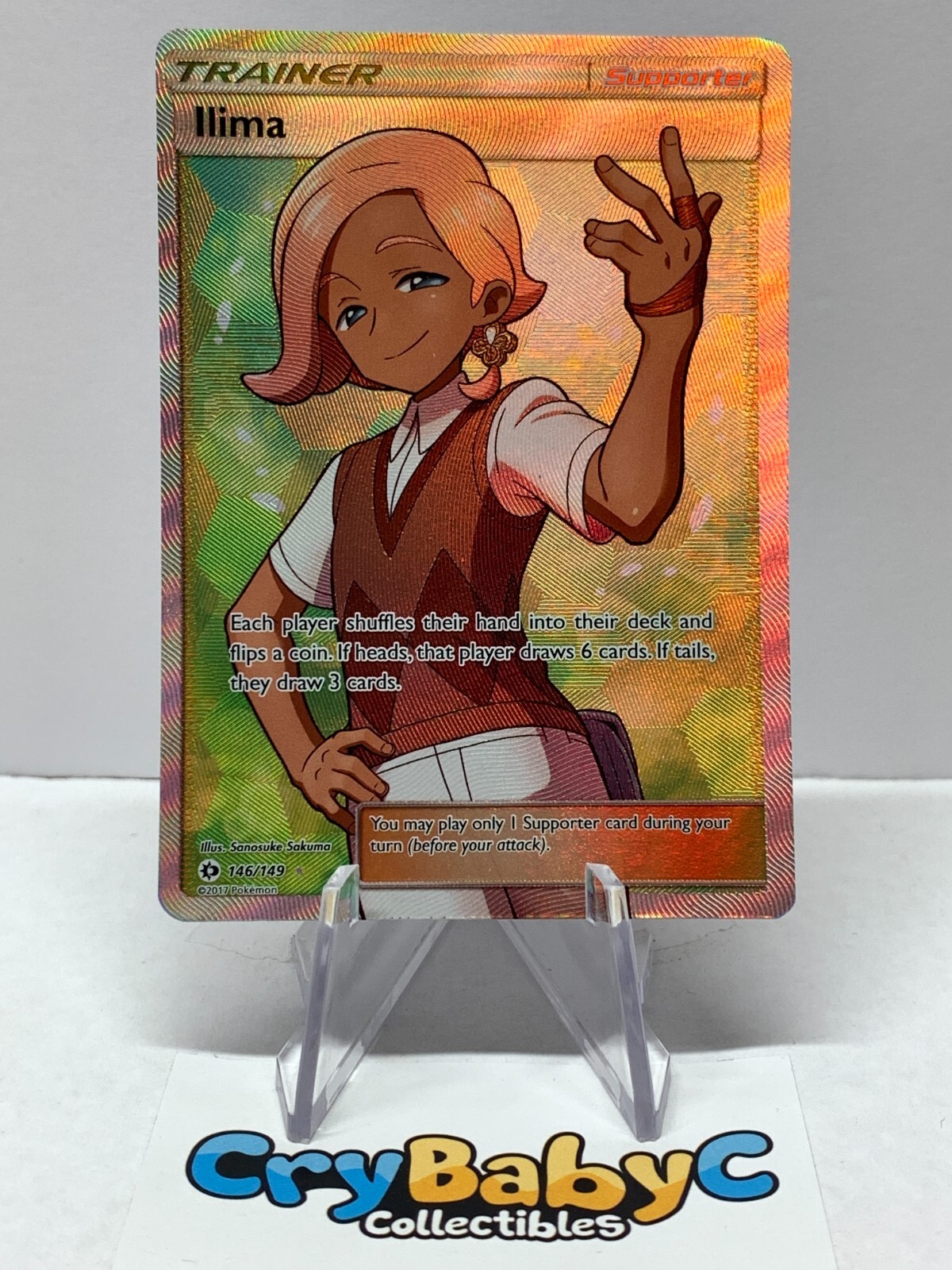 Pokemon Ilima 146/149 Base Set Sun & Moon FULL ART TRAINER