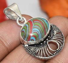 Rainbow Calsilica Gemstone Pendant 925 Silver Plated U311-D207