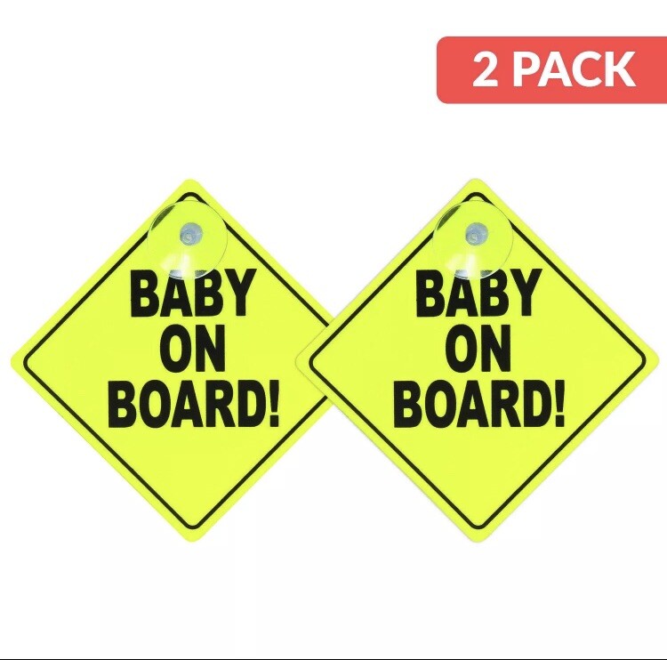 2pk Baby on Board Car Signs | Suction Cup Baby Passenger Car Safety Warning UK