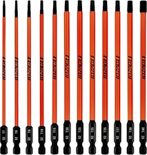 12Pcs Long Torx Bit Set 6-Inch (152Mm), T7 to T40, Magnetic Security Tamper Proo