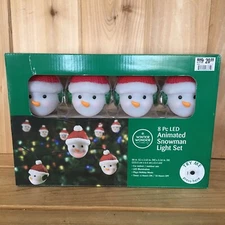Animated Light Set Snowman 8 LED Batttery Operated Winter Wonder Lane New
