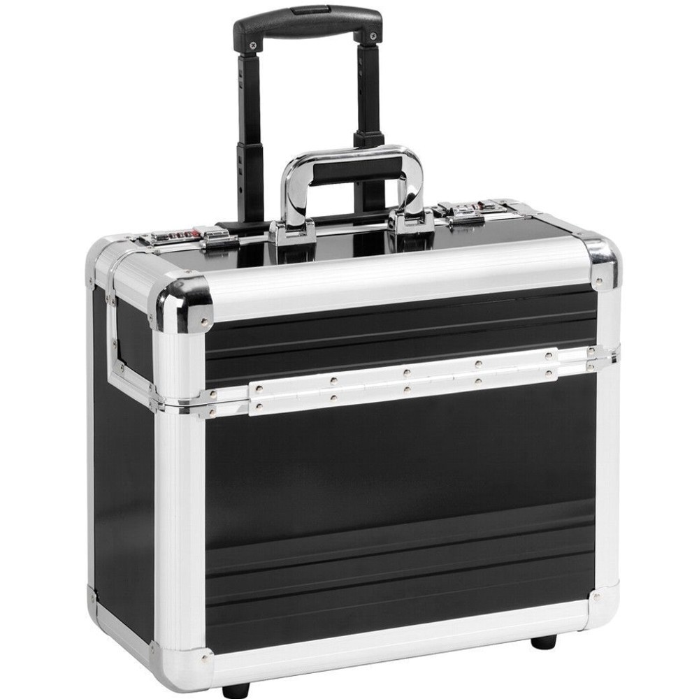 XL Pilotenkoffer Pilotentrolley Aluminium Alu Schwarz Koffer mit Rollen Trolley