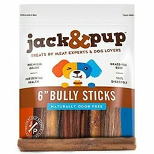 Jack & Pup 6 inch Premium Standard Grade Odor Free Bully Sticks Dog Treats 5pk