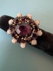 VTG Sterling Silver Filigree Purple Rhinestone &Opaline Glass Cocktail Ring Sz 4