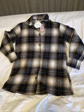 Boohoo Oversized Brushed Navy Check Plaid Flannel Long Sleeve Shirt US SZ 2 NWT