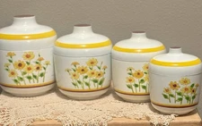 Sears, Roebuck Vintage 1978 ceramic kitchen canister set w/ yellow floral design