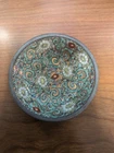 VINTAGE JAPANESE PORCELAIN WARE PEWTER BOWL HAND DECORATED HONG KONG 4.25"x 3/4"