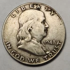 1948 D Franklin Half Dollar, Unc- 90% Silver - First Year Franklin, F-48BF