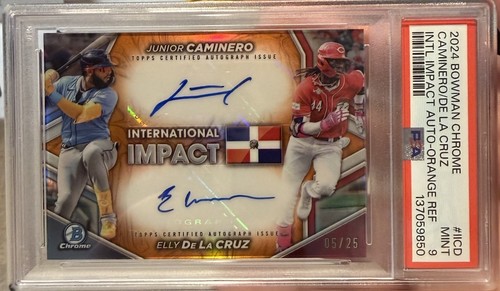 2024 Elly De La Cruz Junior Caminero Dual Auto Intl Impact Orange Ref /25 PSA 9