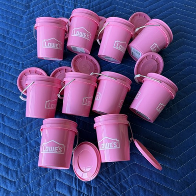 #ad Lowe’s Mini Bucket Pink w Lid RARE Lot of 10 SET SHIPS FAST $36.95