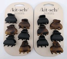 2 x Kitsch Plastic Hair Claw Clips 6 Piece Set Each Black  Tort NEW