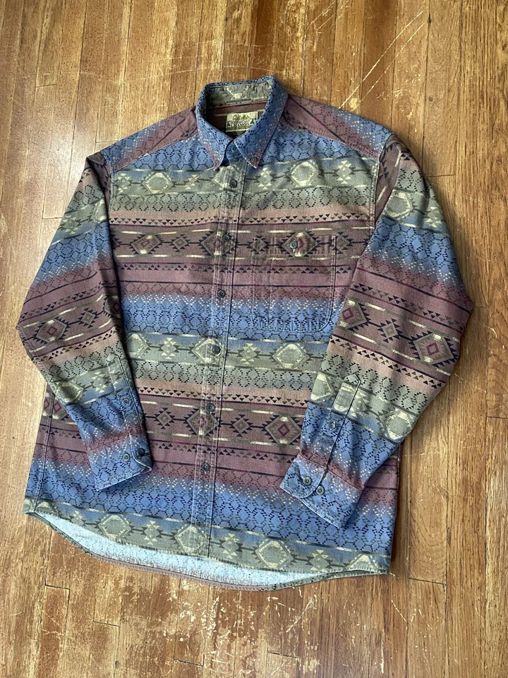 Cabelas Piel de Ciervo Suave Gamuza Tela Patrón Azteca Camisa Abotonada Para Hombre’s XL Foto 4 de 4