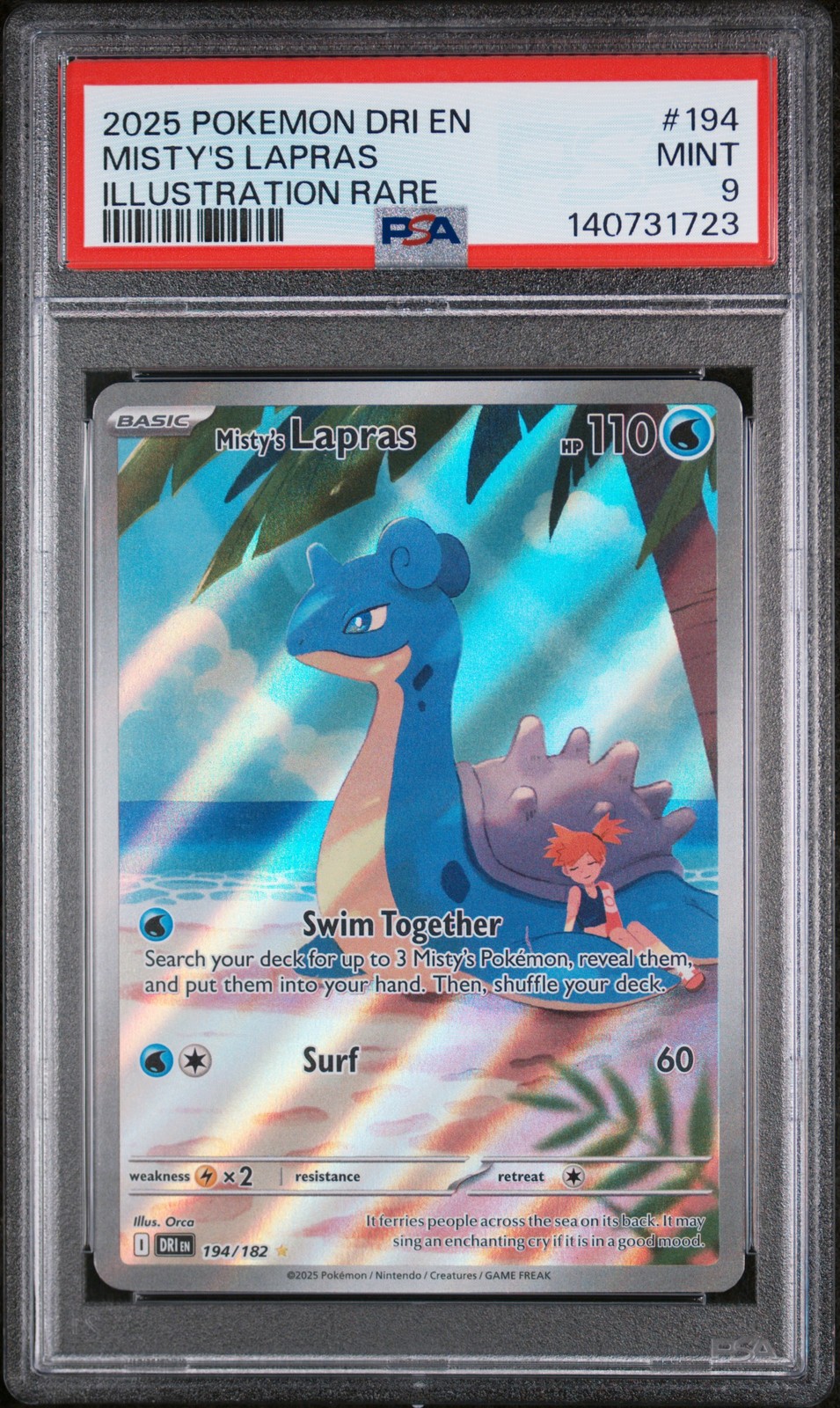 2025 Pokemon Dri En-Destined Rivals #194 Misty'S Lapras Illustration Rare PSA 9