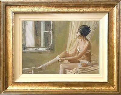 ORIGINAL WILLIAM OXER ruhiger Morgen Akt schöne Frau Öl auf Leinwand GEMÄLDE