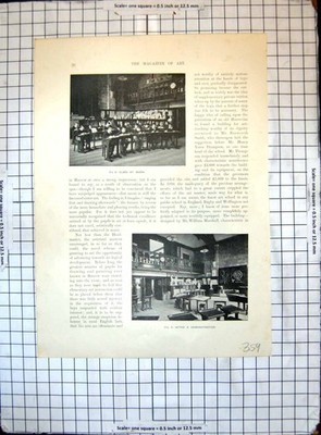 Original alter antiker Druck Egge Kunstschule Klasse bei der Arbeit nach Demonstration
