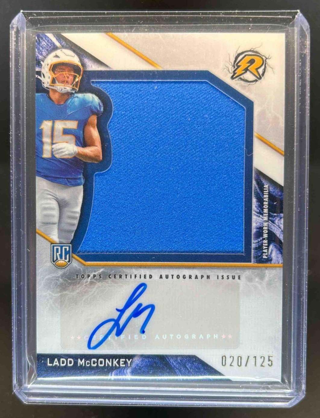 2024 Topps Resurgence Ladd McConkey Rookie Patch Auto White Surge #20/125