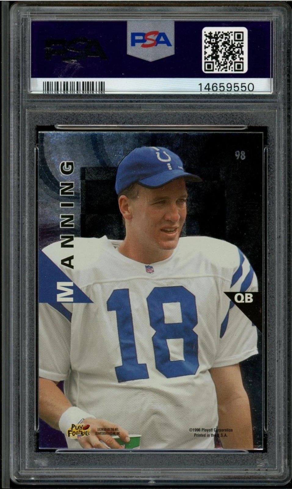 1998 Playoff Momentum Peyton Manning Rookie RC #98 PSA 10 GEM MT Pop 73 Colts view 2