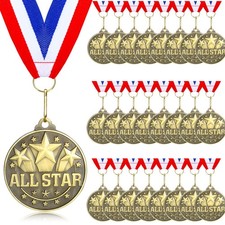 100 Pcs 2'' Award Medals Bulk Gold Winner Medals with Neck Ribbons Metal Trop